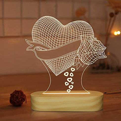 3D Illusion Heart LED Night Light for Girlfriend Wife Romantic Valentine Day Gifts